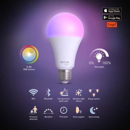 Ściemniana żarówka LED RGBW A70 E27/14W/230V 2700-6500K Wi-Fi Tuya