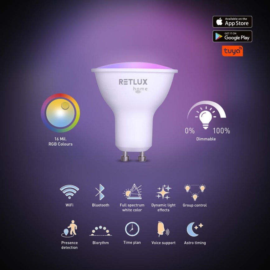 Ściemniana żarówka LED RGBW MR16 GU10/4,5W/230V 2700-6500K Wi-Fi Tuya