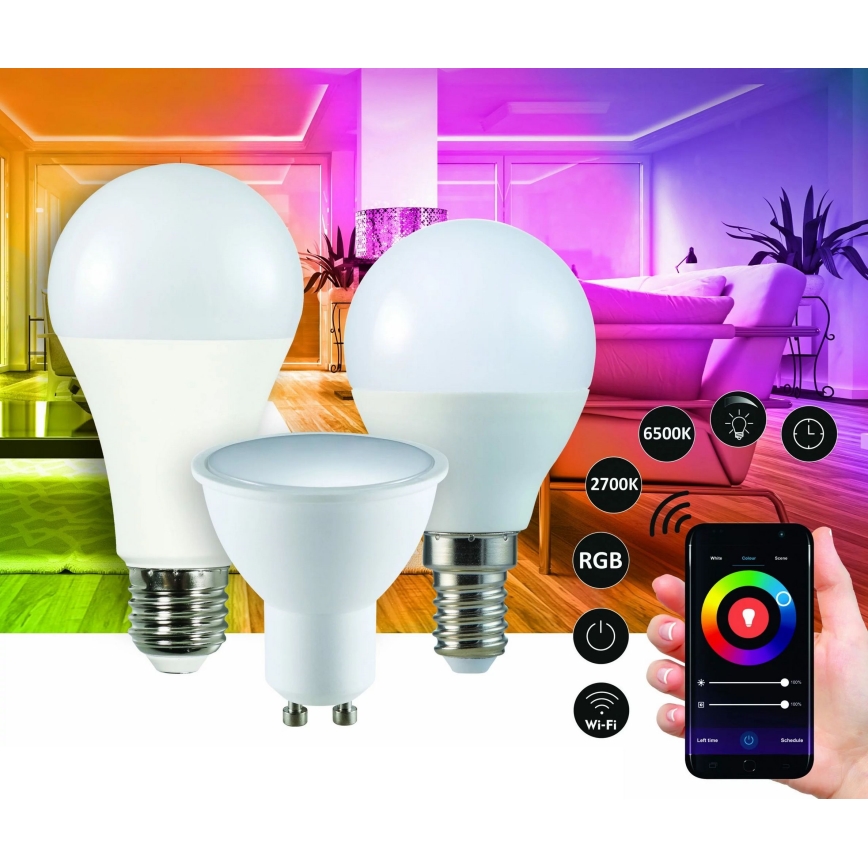 RGB LED Żarówka ściemnialna G45 E14/5,5W/230V 3000-6500K Wi-fi Tuya