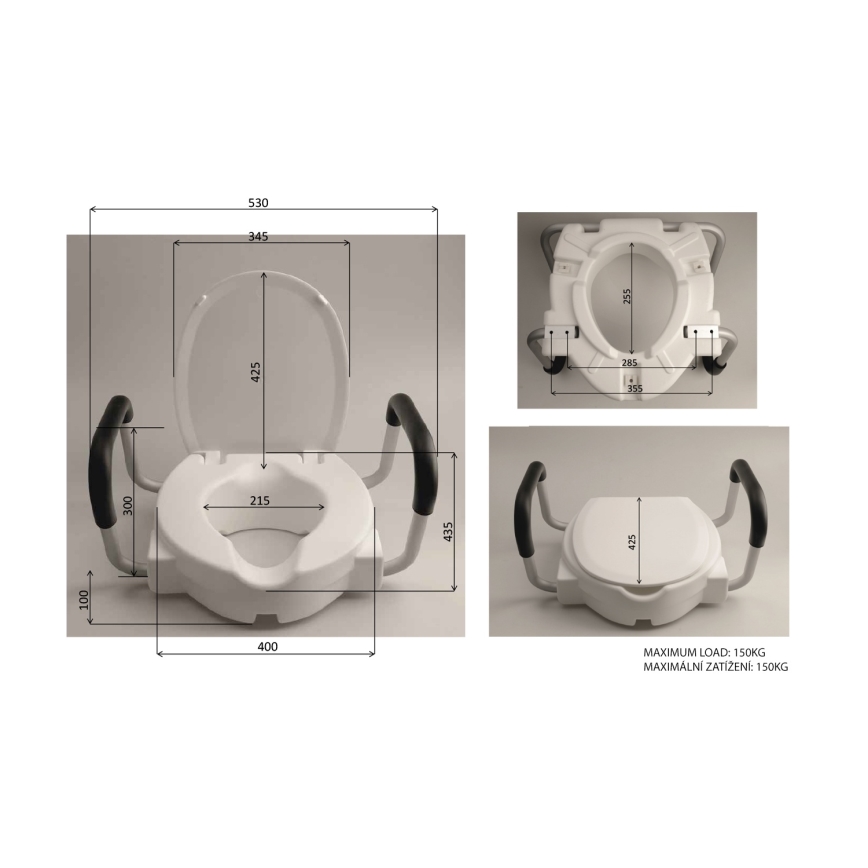 Ridder - Podwyższana deska sedesowa z uchwytami, biała