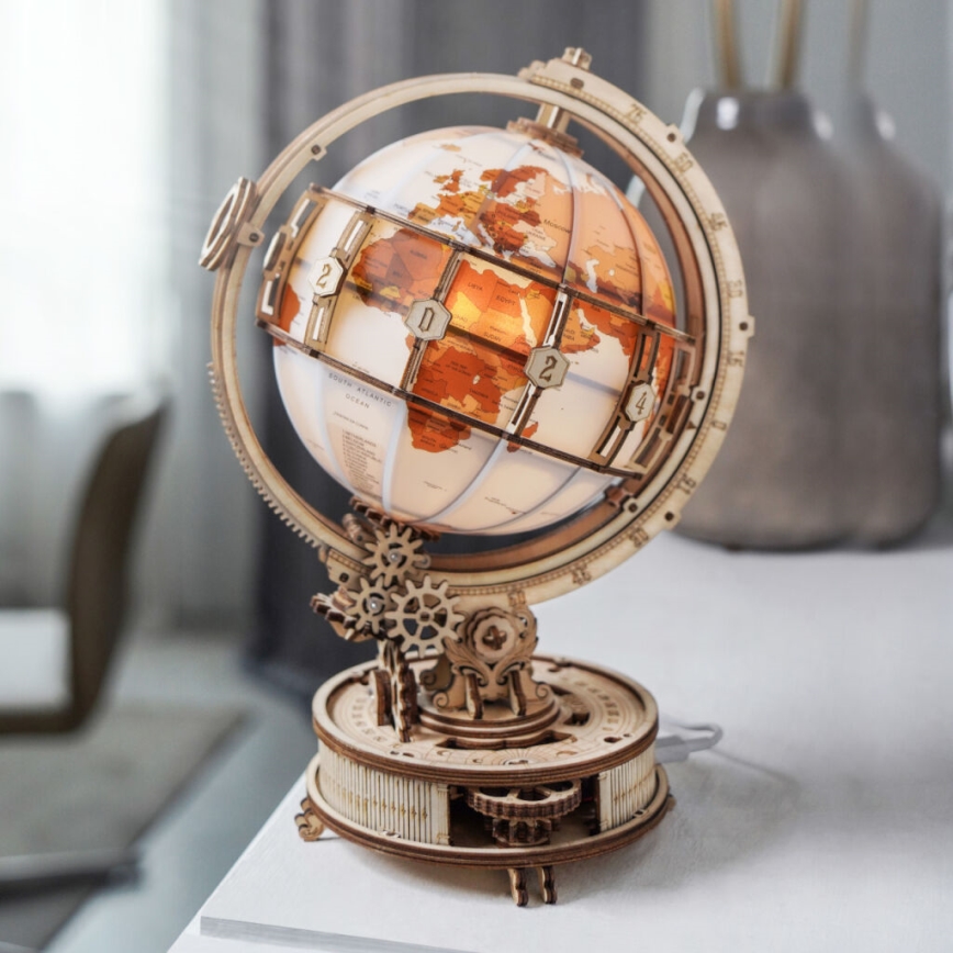RoboTime - 3D drewniane puzzle mechaniczne Świecący globus