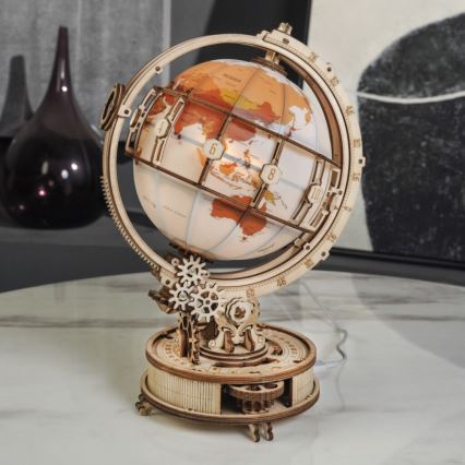 RoboTime - 3D drewniane puzzle mechaniczne Świecący globus
