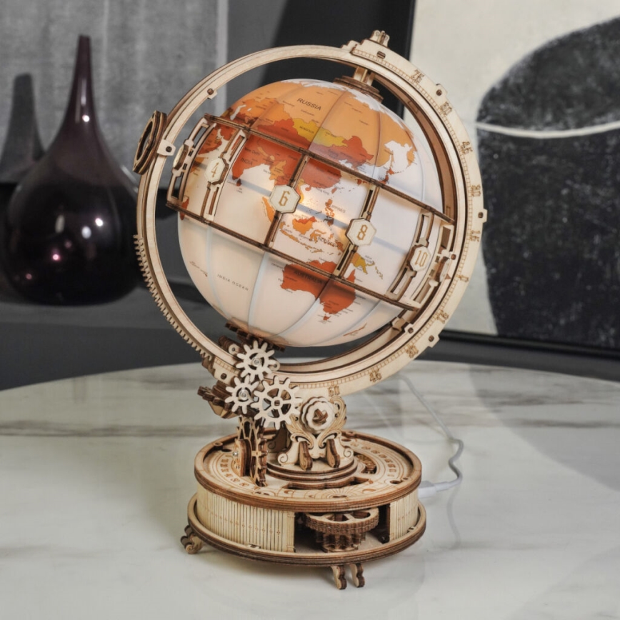 RoboTime - 3D drewniane puzzle mechaniczne Świecący globus
