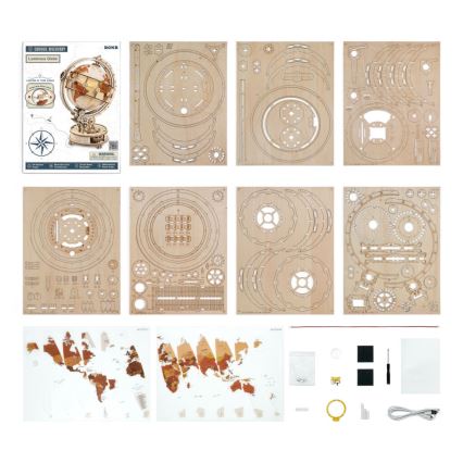 RoboTime - 3D drewniane puzzle mechaniczne Świecący globus
