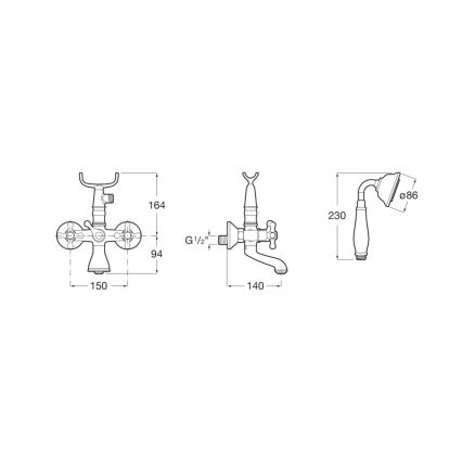 Roca A5A014BC00 - Zestaw wannowy z baterią CARMEN RETRO, chrom błyszczący