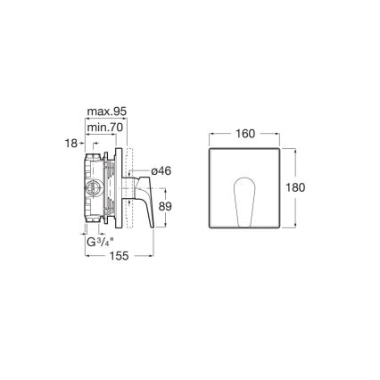 Roca A5A2B90C00 - Bateria prysznicowa podtynkowa ATLAS, chrom błyszczący