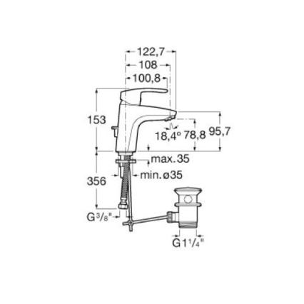 Roca A5A3098C00 - Bateria umywalkowa + odpływ MONODIN 15,3 cm chrom błyszczący