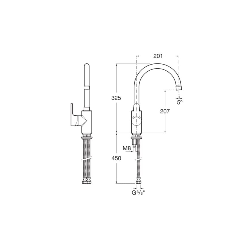 Roca A5A8409C00 - Bateria kuchenna L20 32,5 cm chrom błyszczący
