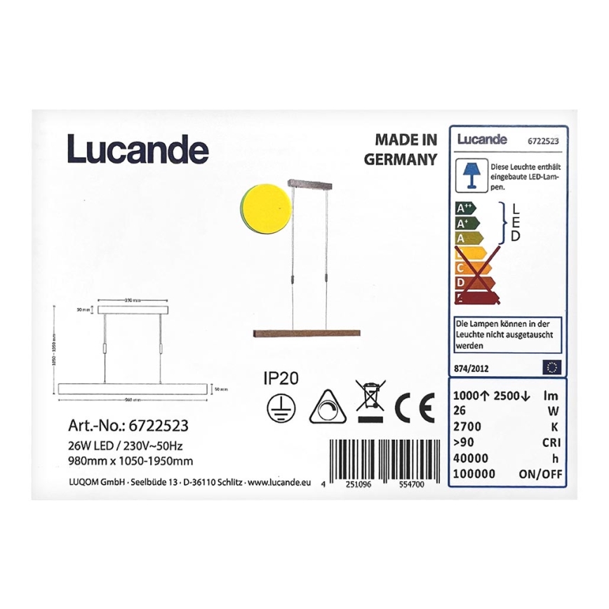 Rothfels - LED Ściemnialny żyrandol na lince ALIN LED/26W/230V