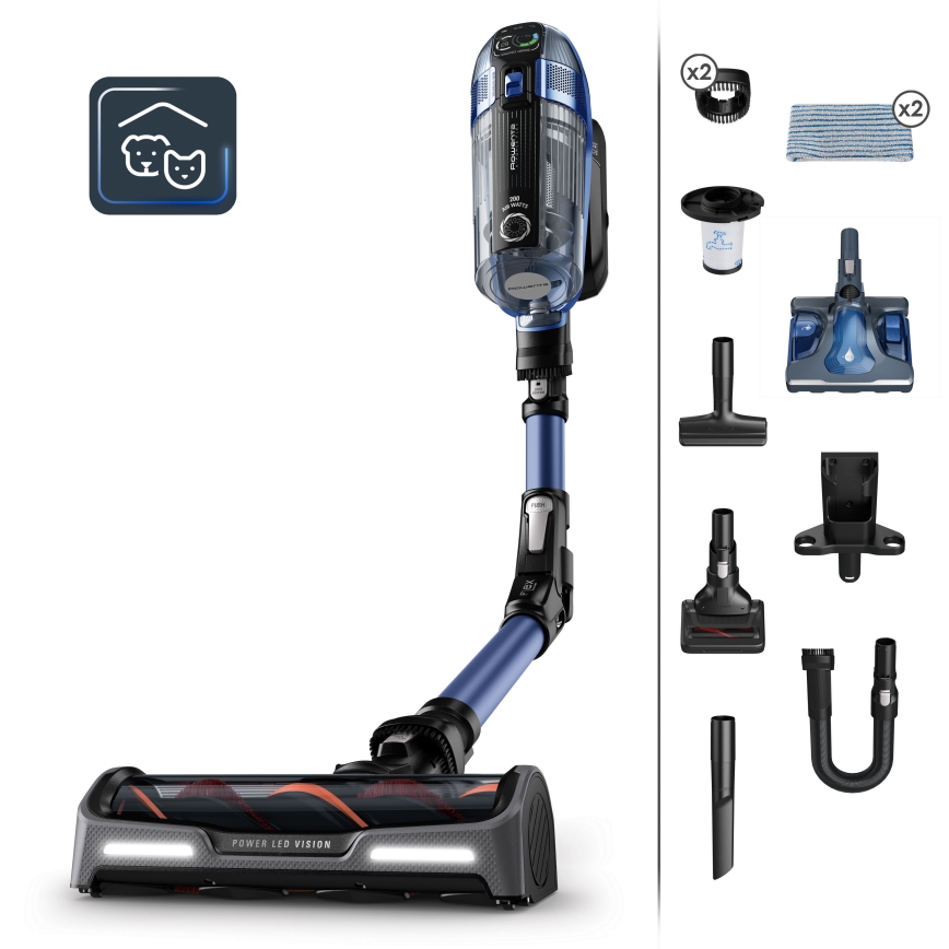Rowenta - Odkurzacz pionowy z mopem X-FORCE FLEX ANIMAL AQUA AUTO 3w1 480W/32,4V 2500 mAh niebieski