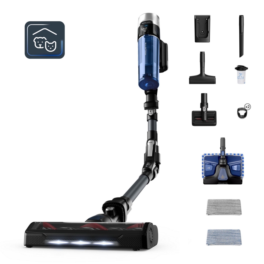 Rowenta - Odkurzacz pionowy z mopem X-FORCE FLEX ANIMAL AQUA AUTO 4w1 250W/25,2V 2500 mAh czarny/niebieski