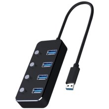 Rozgałęźnik USB z przełącznikami 4xUSB-A 3.0 czarny