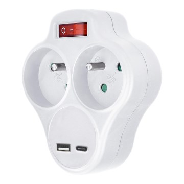 Rozgałęźnik z ładowarką USB A+C i wyłącznikiem 2x10A biały