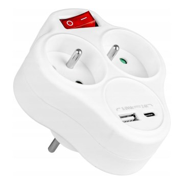 Rozgałęźnik z wyłącznikiem, 2 gniazda + USB-C + USB-A