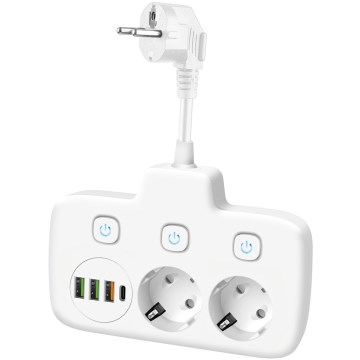 Rozgałęźnik z wyłącznikiem LINEA 2x230V + 4xUSB A/C SCHUKO biały