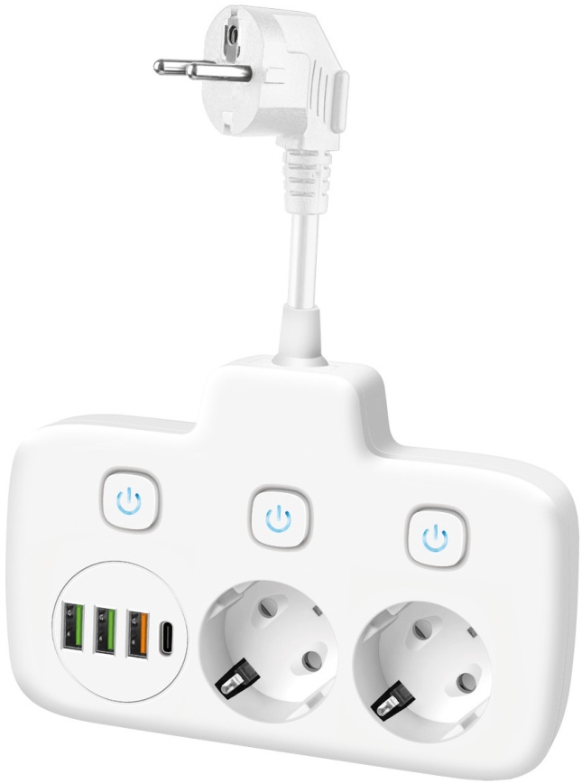 Rozgałęźnik z wyłącznikiem LINEA 2x230V + 4xUSB A/C SCHUKO biały