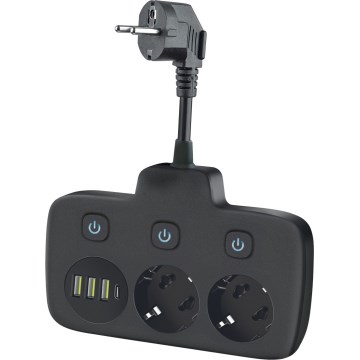 Rozgałęźnik z wyłącznikiem LINEA 2x230V + 4xUSB A/C SCHUKO czarny