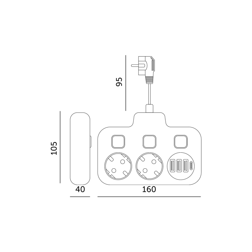 Rozgałęźnik z wyłącznikiem LINEA 2x230V + 4xUSB A/C SCHUKO czarny