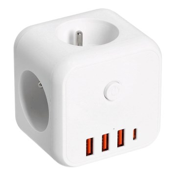 Rozgałęźnik z wyłącznikiem LINEA 3x230V + 4xUSB A/C biały