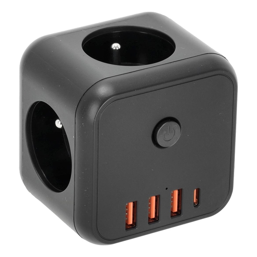 Rozgałęźnik z wyłącznikiem LINEA 3x230V + 4xUSB A/C czarny