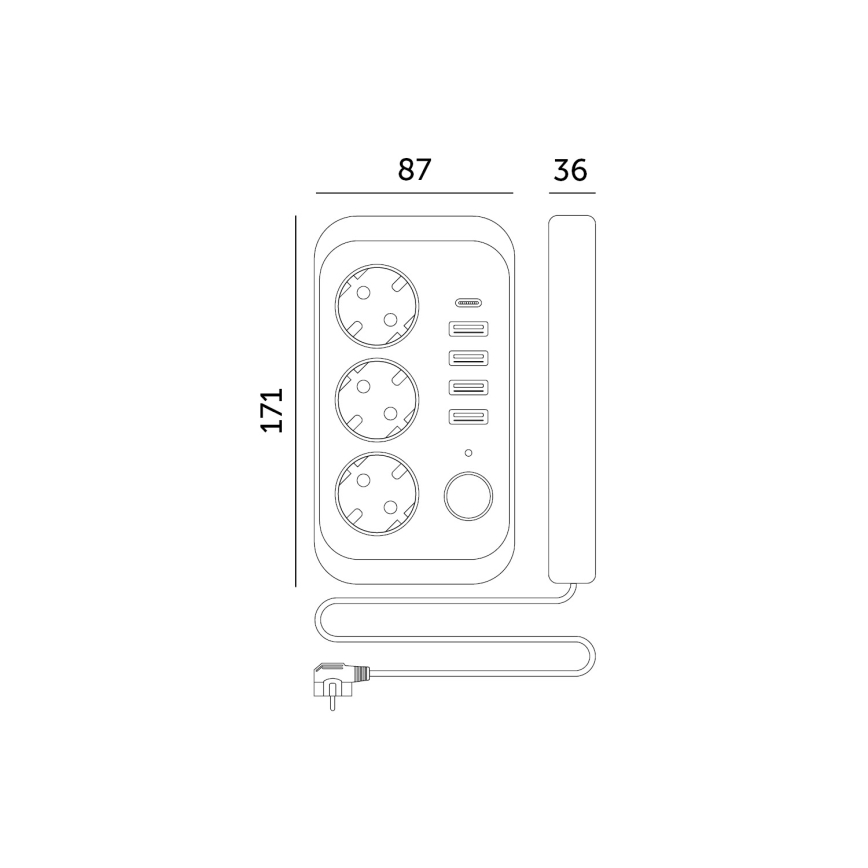 Rozgałęźnik z wyłącznikiem LINEA 3x230V + 5xUSB A/C SCHUKO 3 m biały