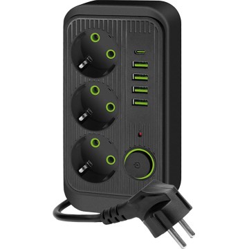 Rozgałęźnik z wyłącznikiem LINEA 3x230V + 5xUSB A/C SCHUKO 3 m czarny