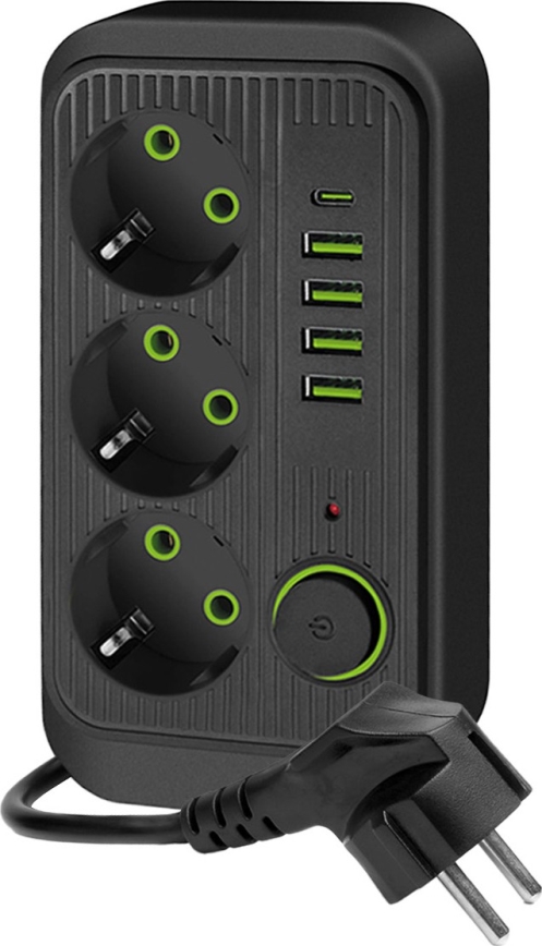 Rozgałęźnik z wyłącznikiem LINEA 3x230V + 5xUSB A/C SCHUKO 3 m czarny