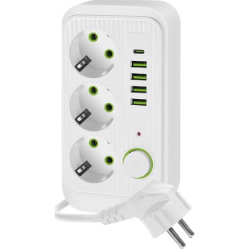Rozgałęźnik z wyłącznikiem LINEA 3x230V + 5xUSB A/C SCHUKO 5 m biały