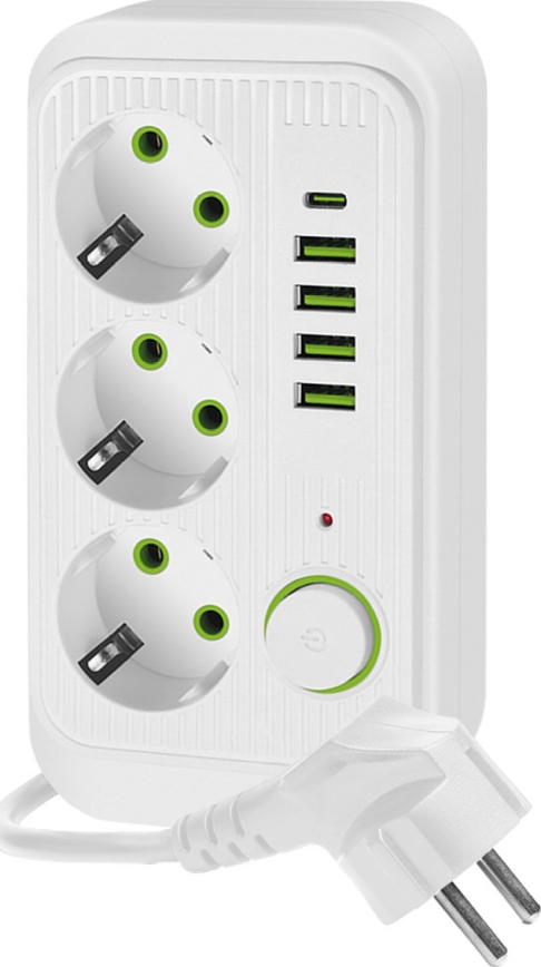 Rozgałęźnik z wyłącznikiem LINEA 3x230V + 5xUSB A/C SCHUKO 5 m biały
