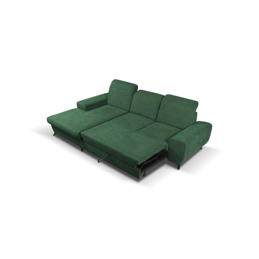 Rozkładana narożna tapicerowana sofa z miejscem do przechowywania typu L ALTA lewa zielony