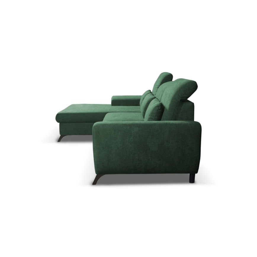 Rozkładana narożna tapicerowana sofa z miejscem do przechowywania typu L ALTA lewa zielony