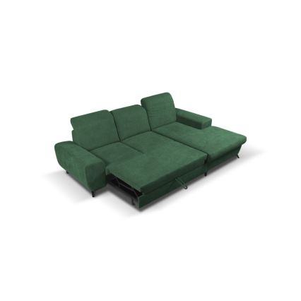 Rozkładana narożna tapicerowana sofa z miejscem do przechowywania typu L ALTA prawy zielony