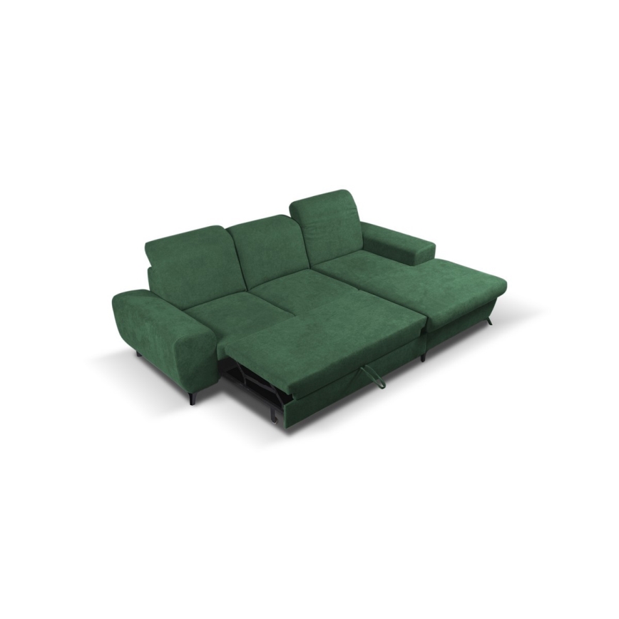 Rozkładana narożna tapicerowana sofa z miejscem do przechowywania typu L ALTA prawy zielony