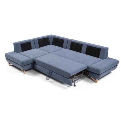 Rozkładana narożna tapicerowana sofa z miejscem do przechowywania typu L AVESTA lewa niebieski