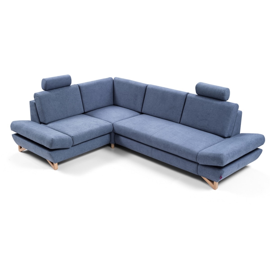 Rozkładana narożna tapicerowana sofa z miejscem do przechowywania typu L AVESTA lewa niebieski