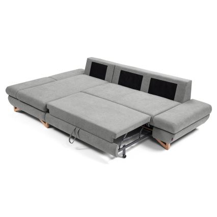 Rozkładana narożna tapicerowana sofa z miejscem do przechowywania typu L AVESTA lewa szary
