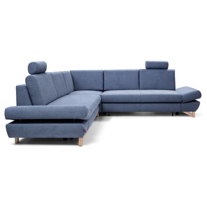 Rozkładana narożna tapicerowana sofa z miejscem do przechowywania typu L AVESTA prawa niebieski