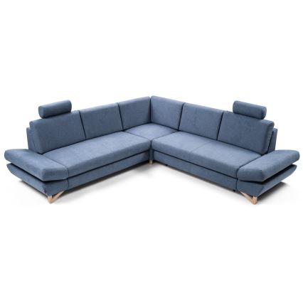 Rozkładana narożna tapicerowana sofa z miejscem do przechowywania typu L AVESTA prawa niebieski
