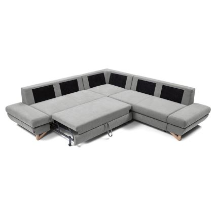 Rozkładana narożna tapicerowana sofa z miejscem do przechowywania typu L AVESTA prawa szary