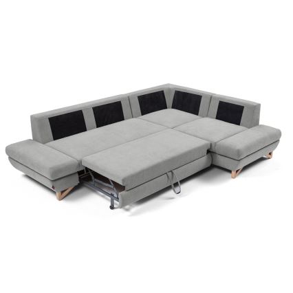 Rozkładana narożna tapicerowana sofa z miejscem do przechowywania typu L AVESTA prawa szary