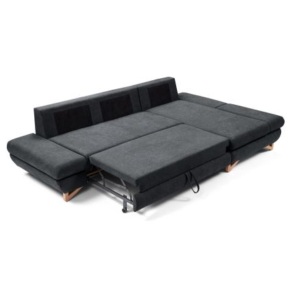Rozkładana narożna tapicerowana sofa z miejscem do przechowywania typu L AVESTA prawy antracyt