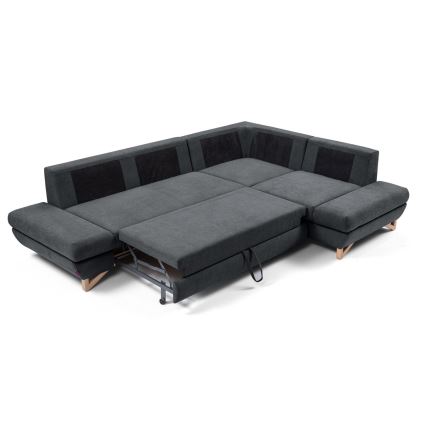 Rozkładana narożna tapicerowana sofa z miejscem do przechowywania typu L AVESTA prawy antracyt