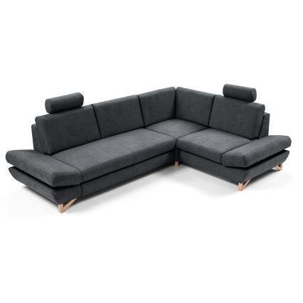 Rozkładana narożna tapicerowana sofa z miejscem do przechowywania typu L AVESTA prawy antracyt