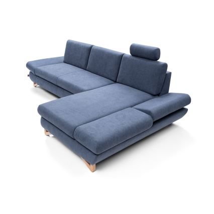 Rozkładana narożna tapicerowana sofa z miejscem do przechowywania typu L AVESTA prawy niebieski