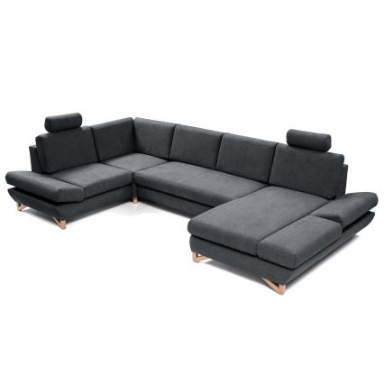 Rozkładana narożna tapicerowana sofa z miejscem do przechowywania typu U AVESTA lewa antracyt