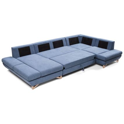 Rozkładana narożna tapicerowana sofa z miejscem do przechowywania typu U AVESTA prawa niebieski