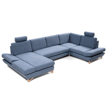 Rozkładana narożna tapicerowana sofa z miejscem do przechowywania typu U AVESTA prawa niebieski