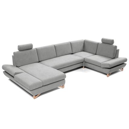 Rozkładana narożna tapicerowana sofa z miejscem do przechowywania typu U AVESTA prawa szary
