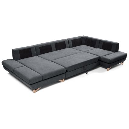 Rozkładana narożna tapicerowana sofa z miejscem do przechowywania typu U AVESTA prawy antracyt