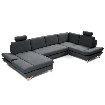 Rozkładana narożna tapicerowana sofa z miejscem do przechowywania typu U AVESTA prawy antracyt